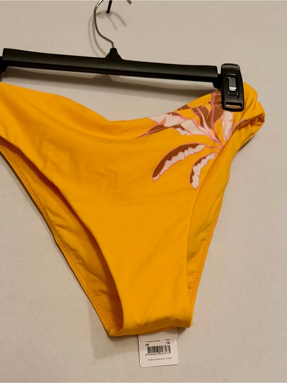 Seafolly Bright Yellow Bikini Bottom with Subtle Pink Tag Detail